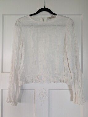 White Crinkled Ruffle Hem Blouse - Brand Unknown